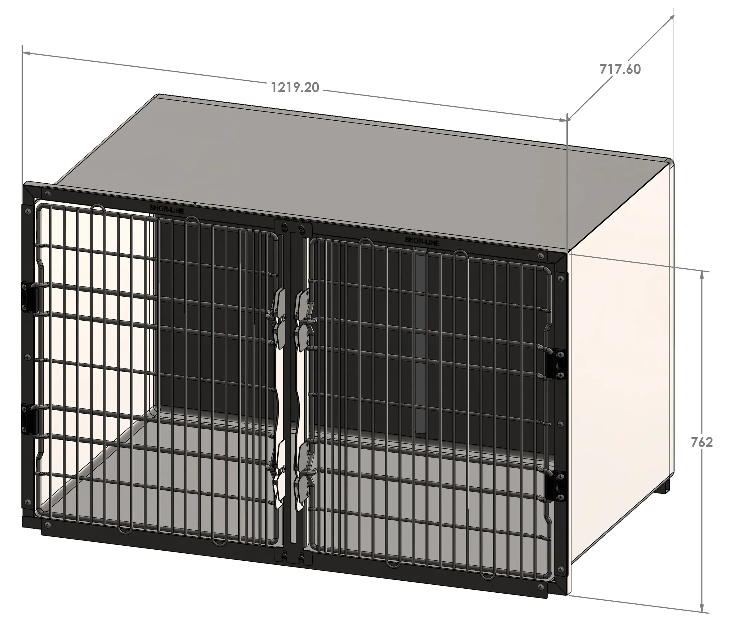 Rysunek wymiarowy klatki Shor-Line 1219,2 × 762 × 717,6 mm