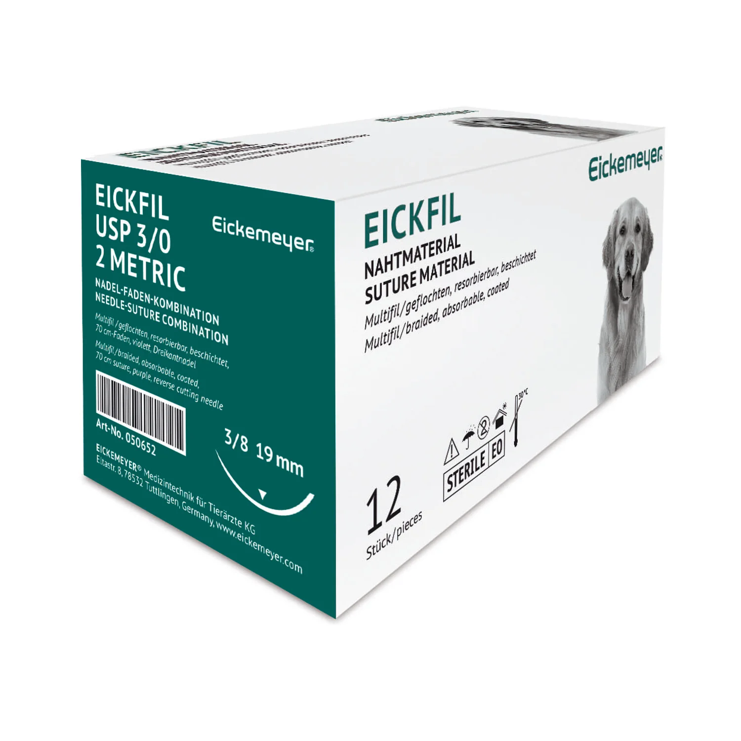 Szew wchłanialny EickFil USP 3/0 z igłą trójkątną 19 mm